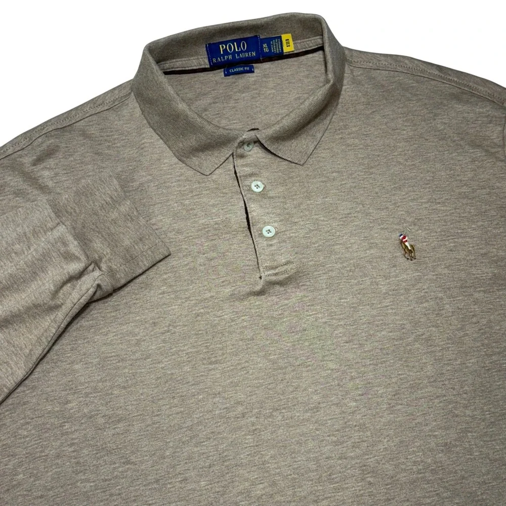 Polo Ralph Lauren Classic Fit Long Sleeve Polo L/S Shirt Mens‎ XL Tan Flesh Pony